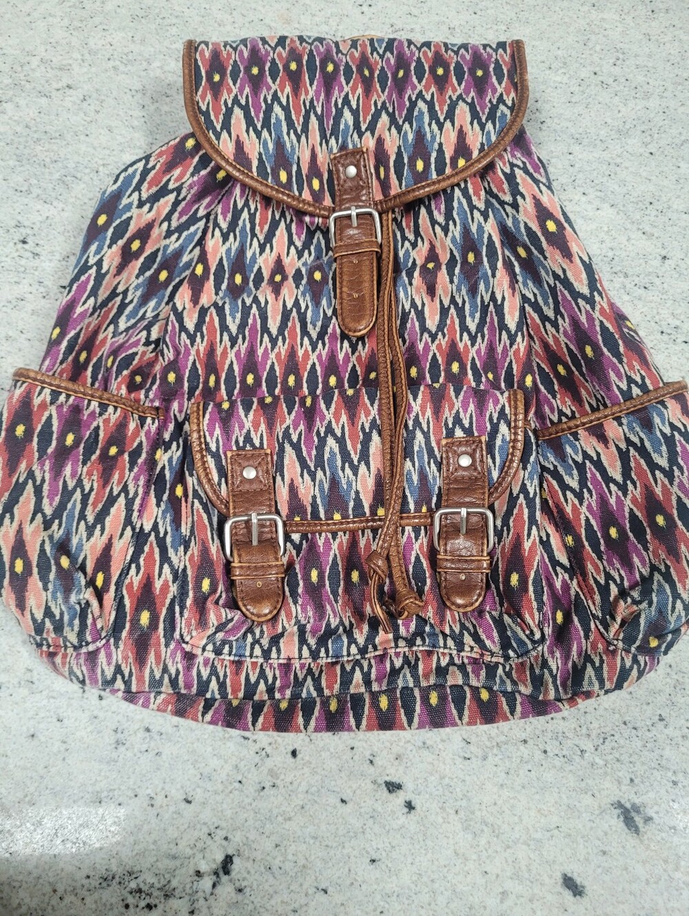 Canvas Backpack Aztec Print Cape Juby Navy Brown Pink